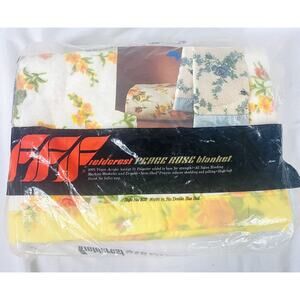 Vtg Fieldcrest #1632 Peace Rose Floral Double Blanket 90x80" Neva-Shed NOS